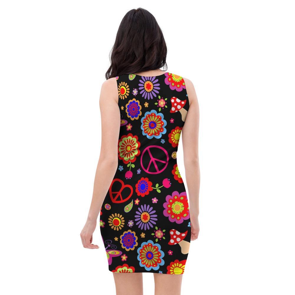 Abstract Flower Hippie Bodycon Dress-grizzshop