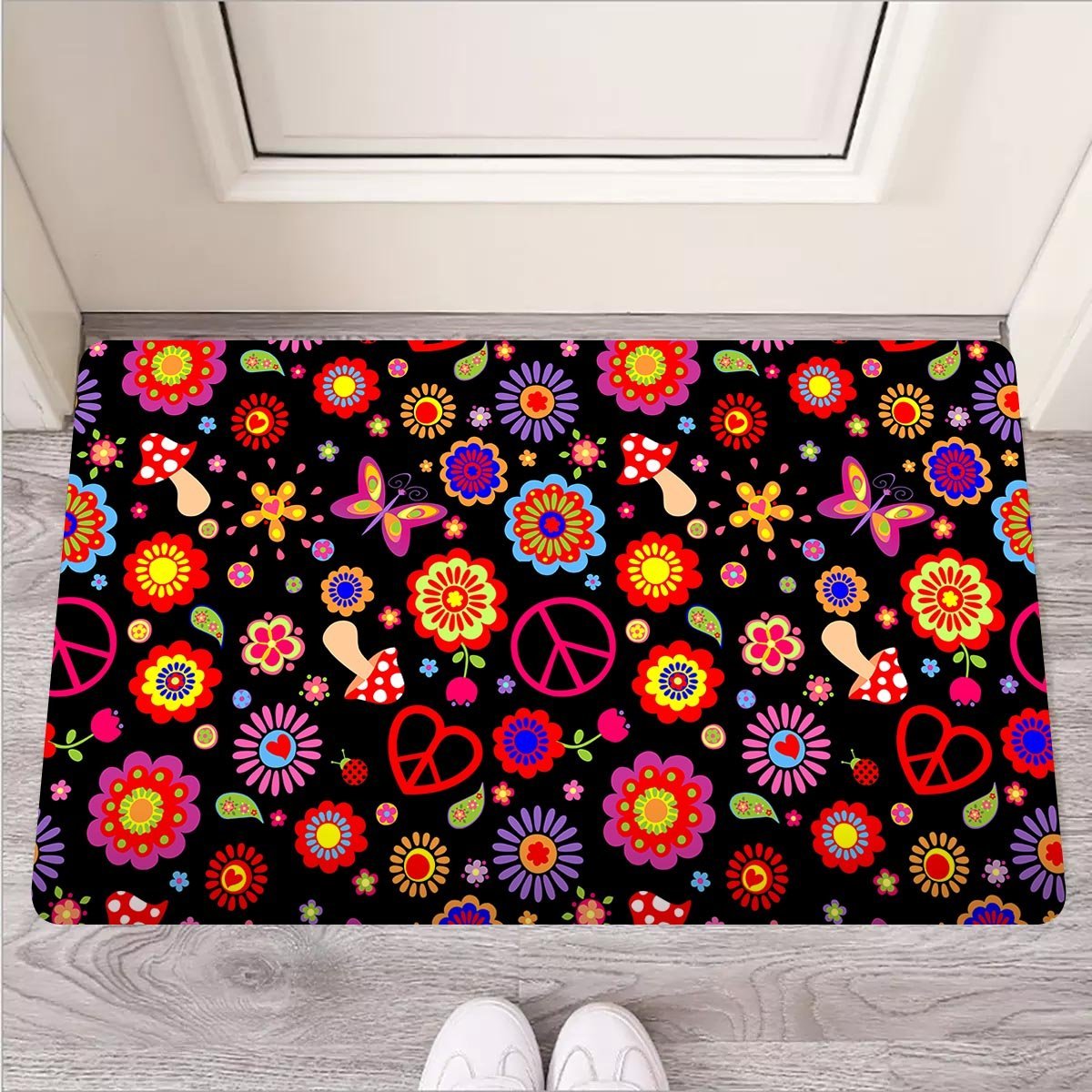 Abstract Flower Hippie Door Mat-grizzshop