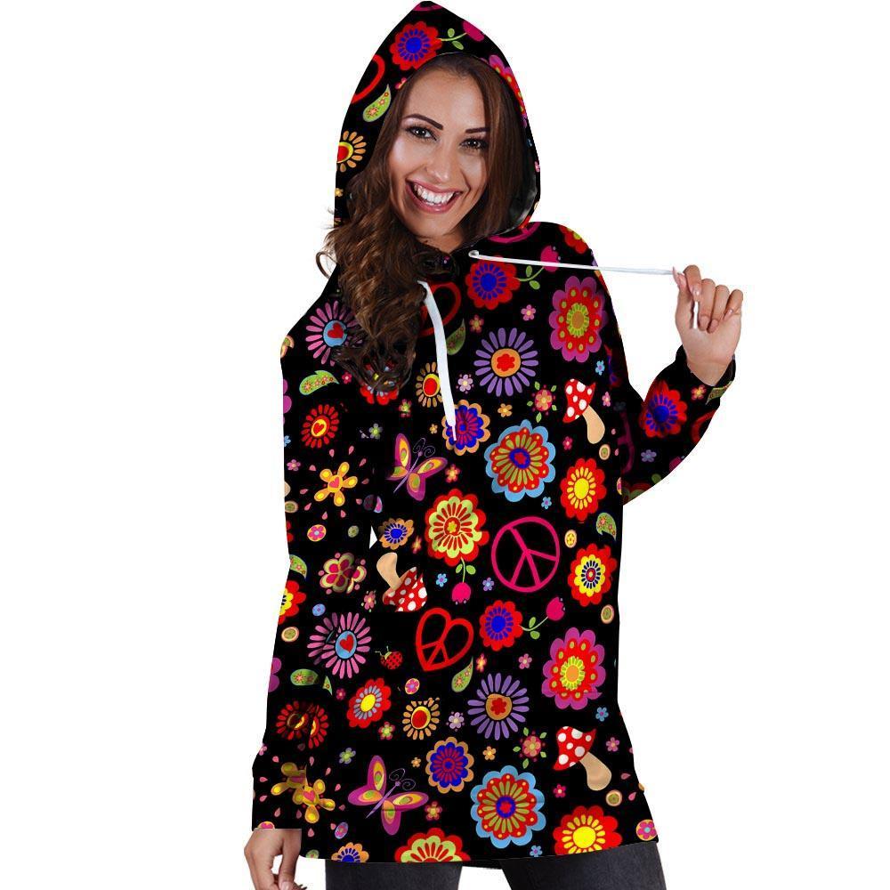 Abstract Flower Hippie Hoodie Dress-grizzshop