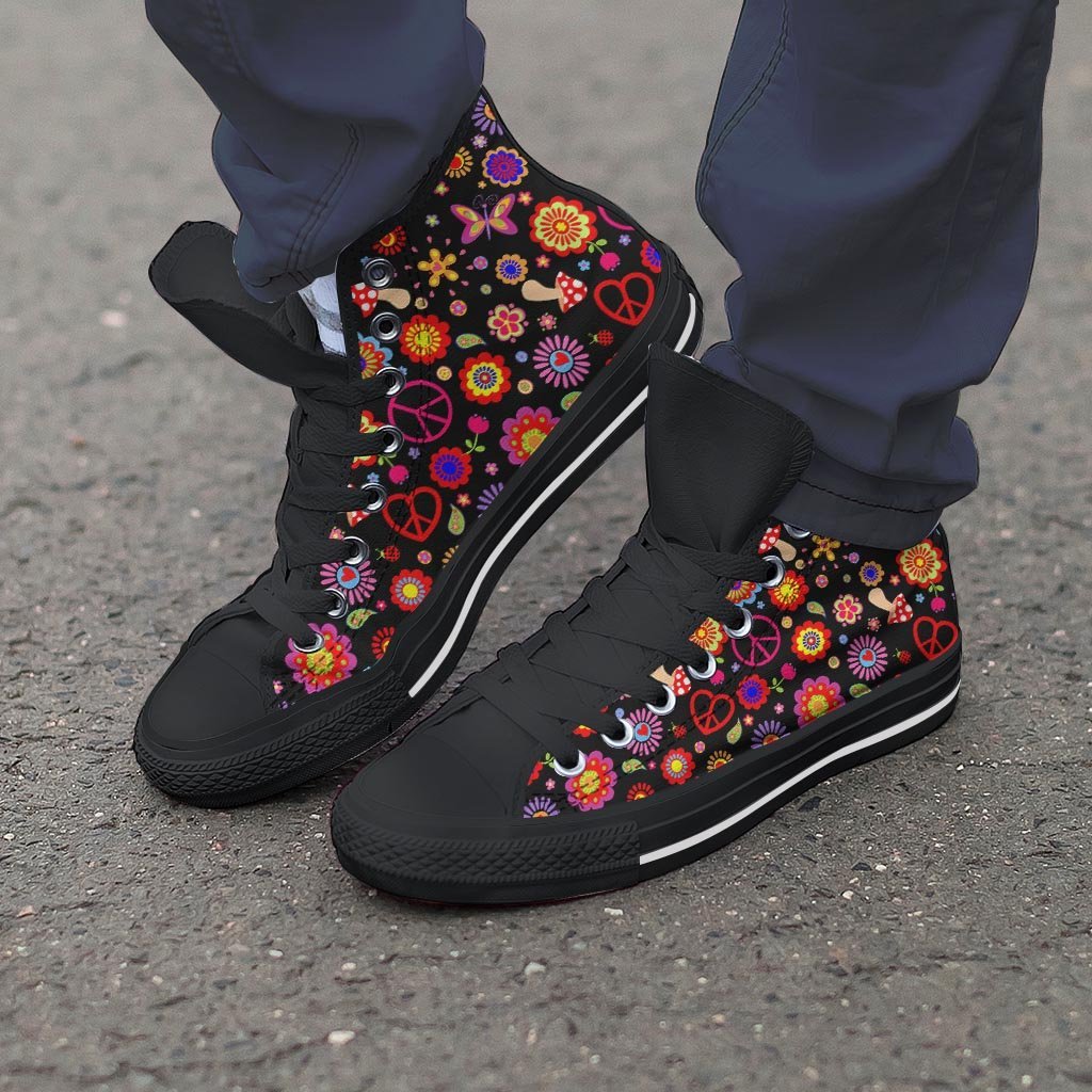 Abstract Flower Hippie Men's High Top Shoes-grizzshop