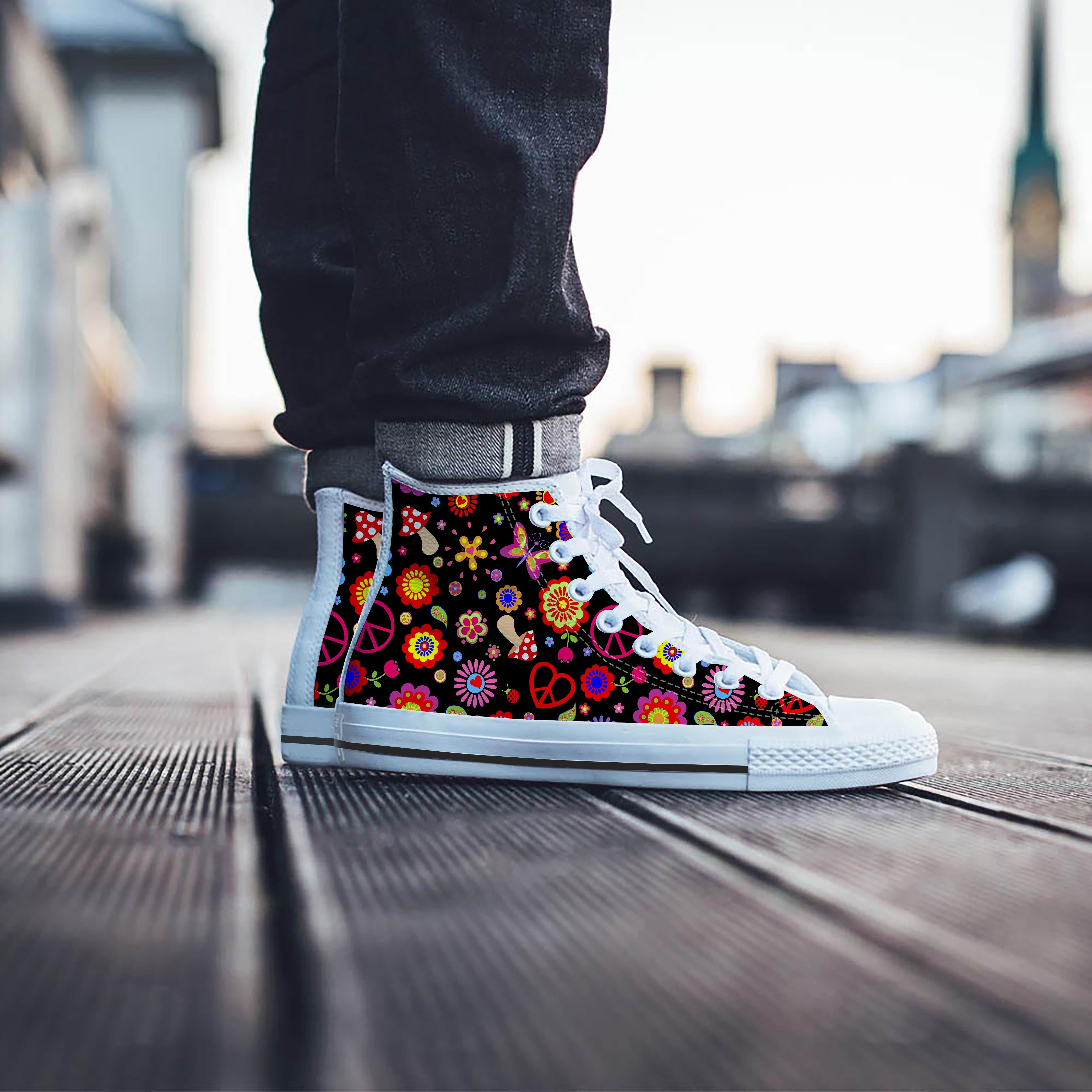 Abstract Flower Hippie Men's High Top Shoes-grizzshop