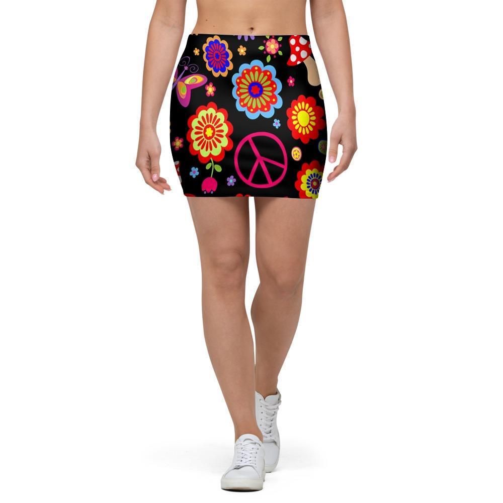 Abstract Flower Hippie Mini Skirt-grizzshop