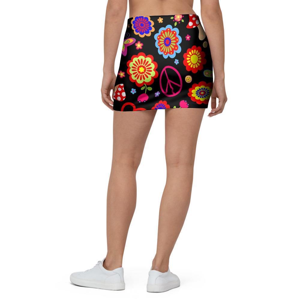 Abstract Flower Hippie Mini Skirt-grizzshop