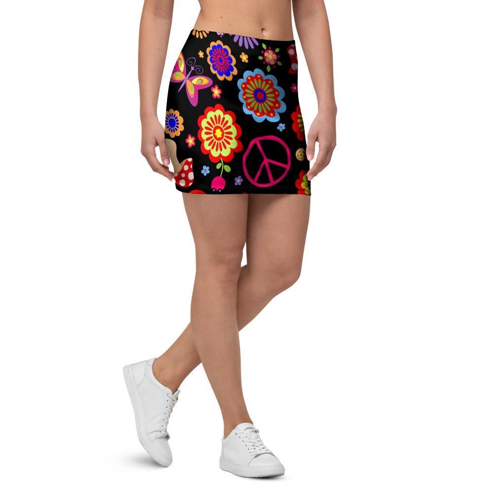 Abstract Flower Hippie Mini Skirt-grizzshop