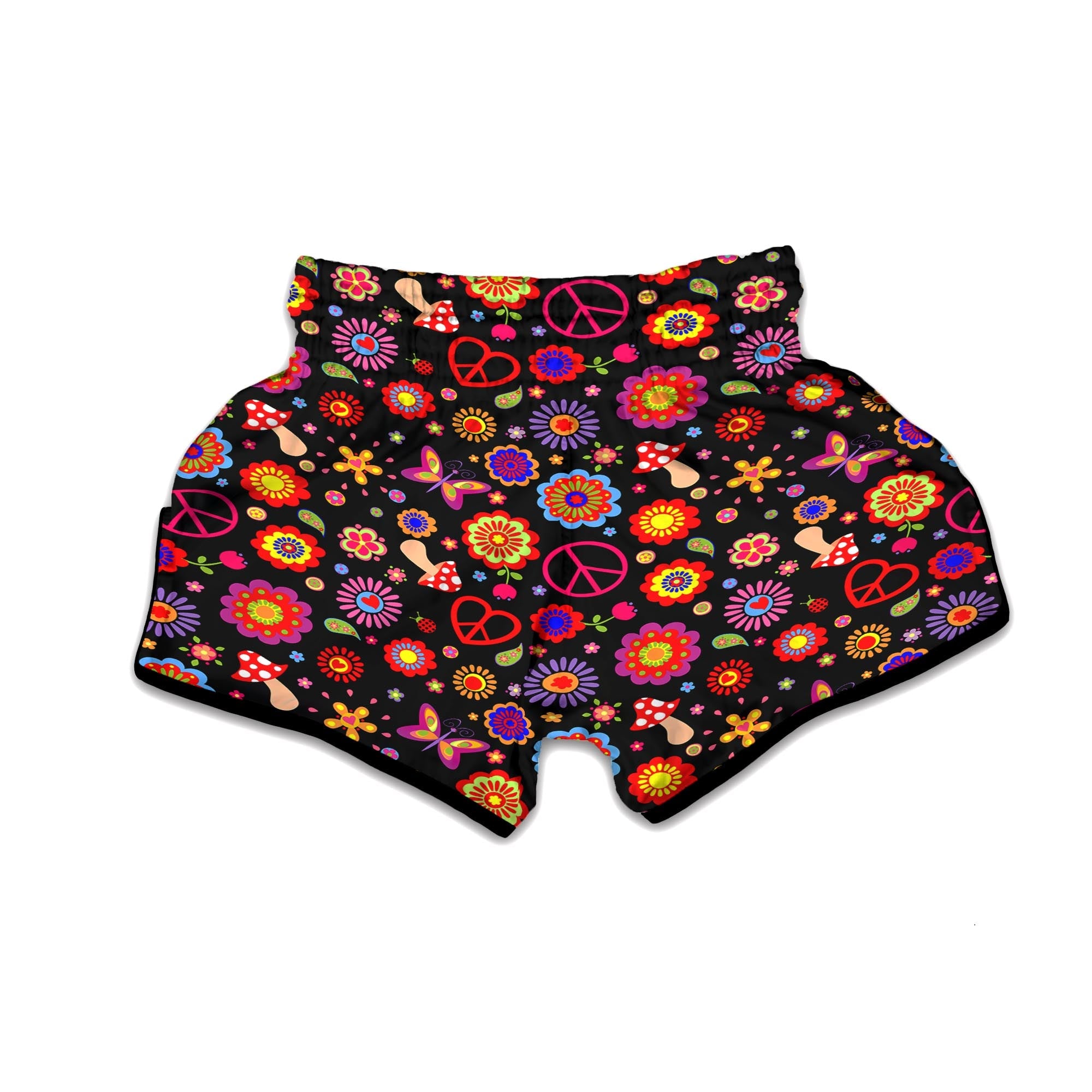 Abstract Flower Hippie Muay Thai Boxing Shorts-grizzshop