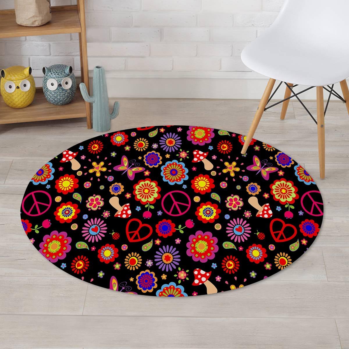 Abstract Flower Hippie Round Rug-grizzshop