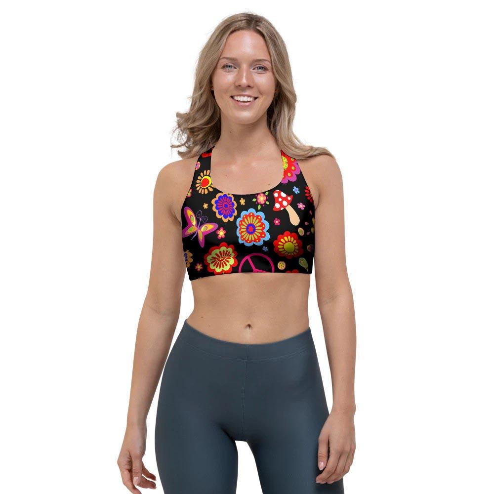 Abstract Flower Hippie Sports Bra-grizzshop