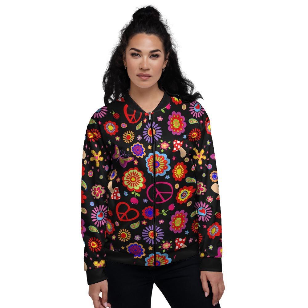 Abstract Flower Hippie Women's Bomber Jacket-grizzshop