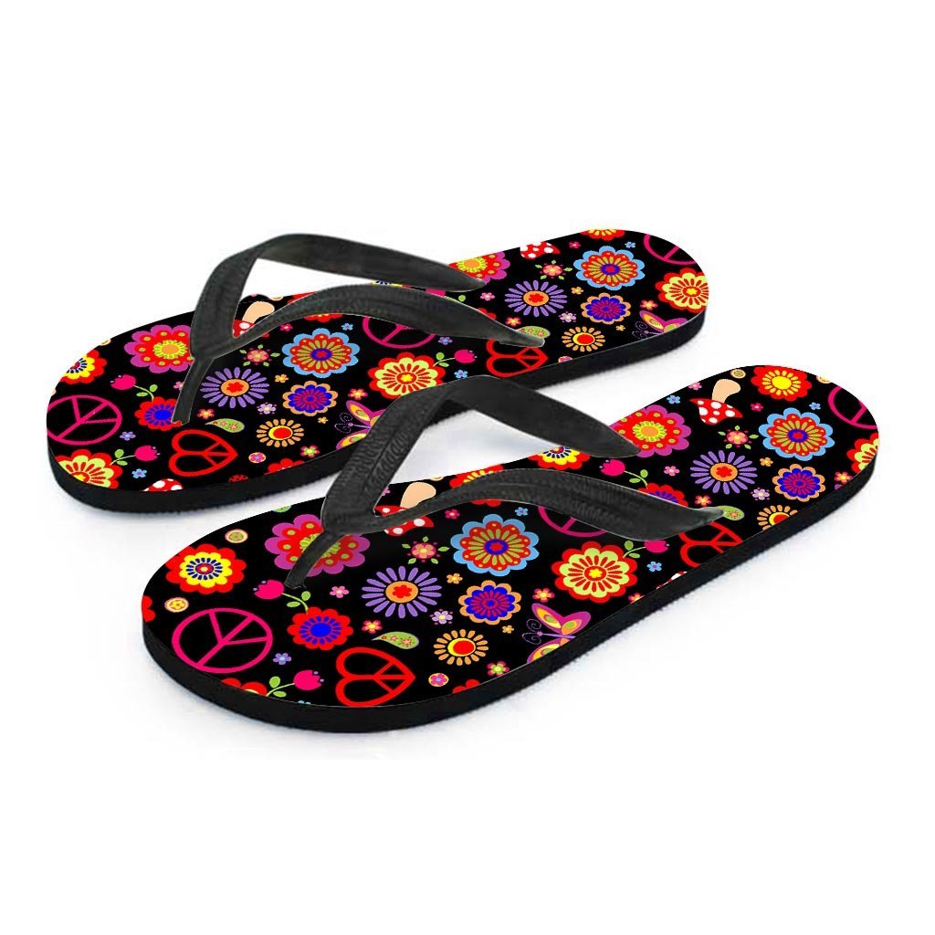 Abstract Flower Hippie Women's Flip Flops-grizzshop