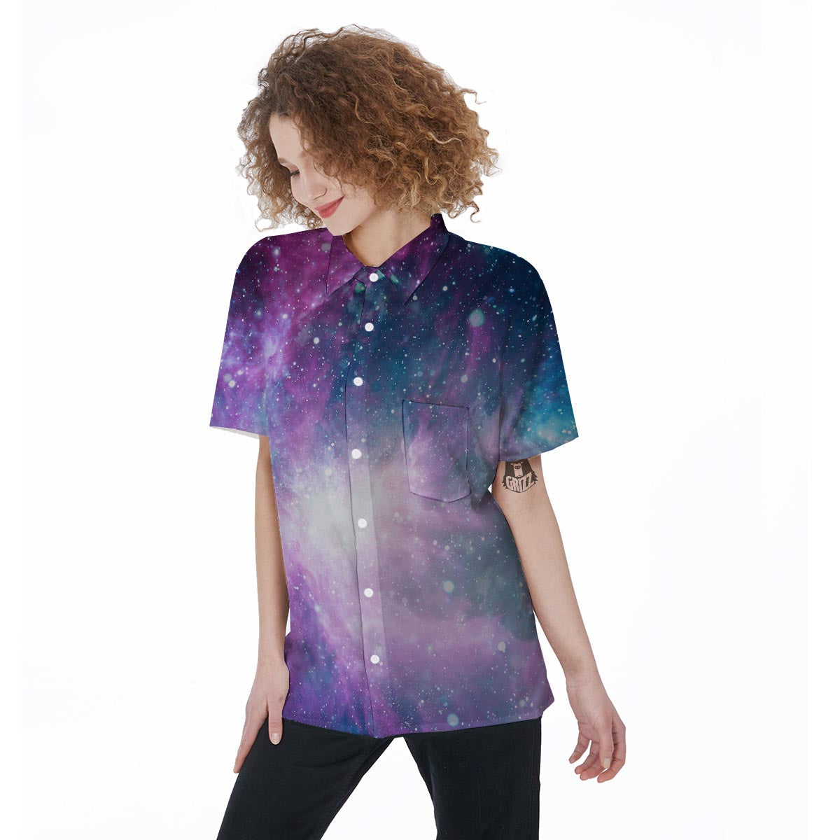 Abstract Galaxy Space Women's Short Sleeve Shirts-grizzshop