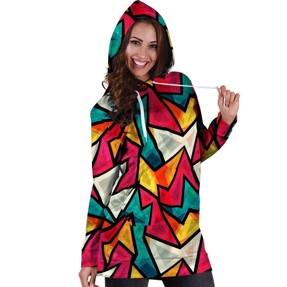 Abstract Geometric Colorful Hoodie Dress-grizzshop