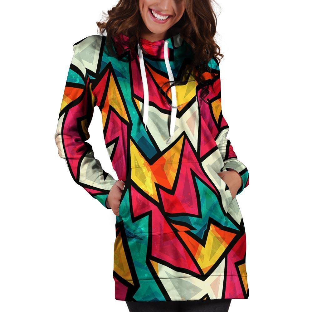 Abstract Geometric Colorful Hoodie Dress-grizzshop