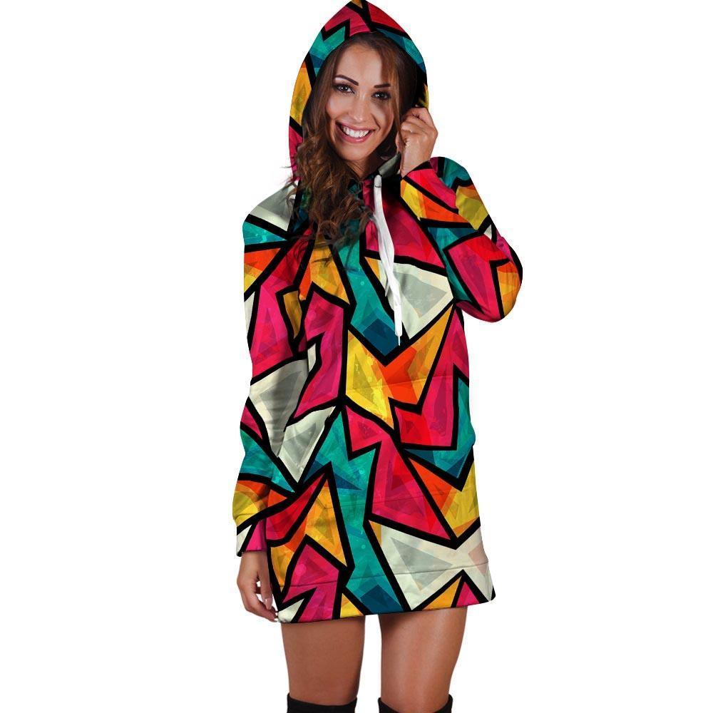 Abstract Geometric Colorful Hoodie Dress-grizzshop