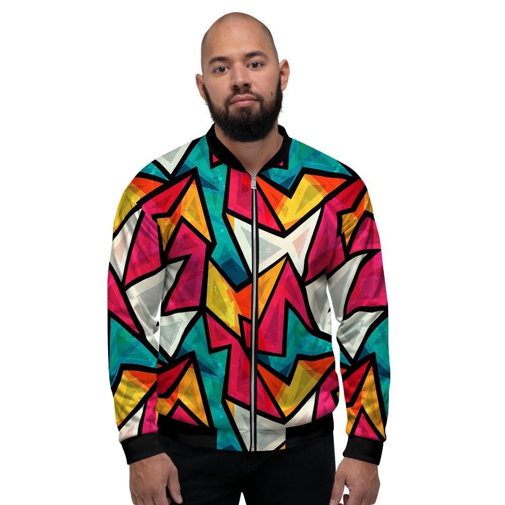 Abstract Geometric Colorful Men's Bomber Jacket-grizzshop