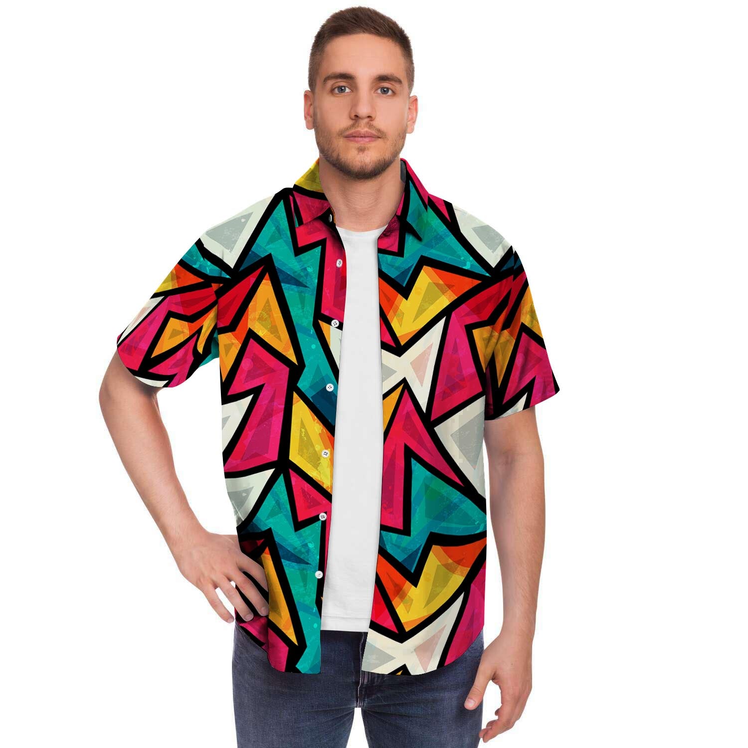 Abstract Geometric Colorful Men's Short Sleeve Shirt-grizzshop