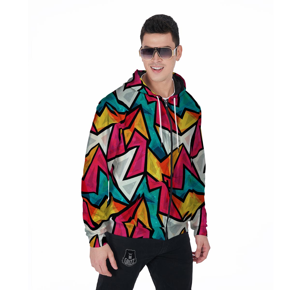 Abstract Geometric Colorful Men's Zip Up Hoodie-grizzshop
