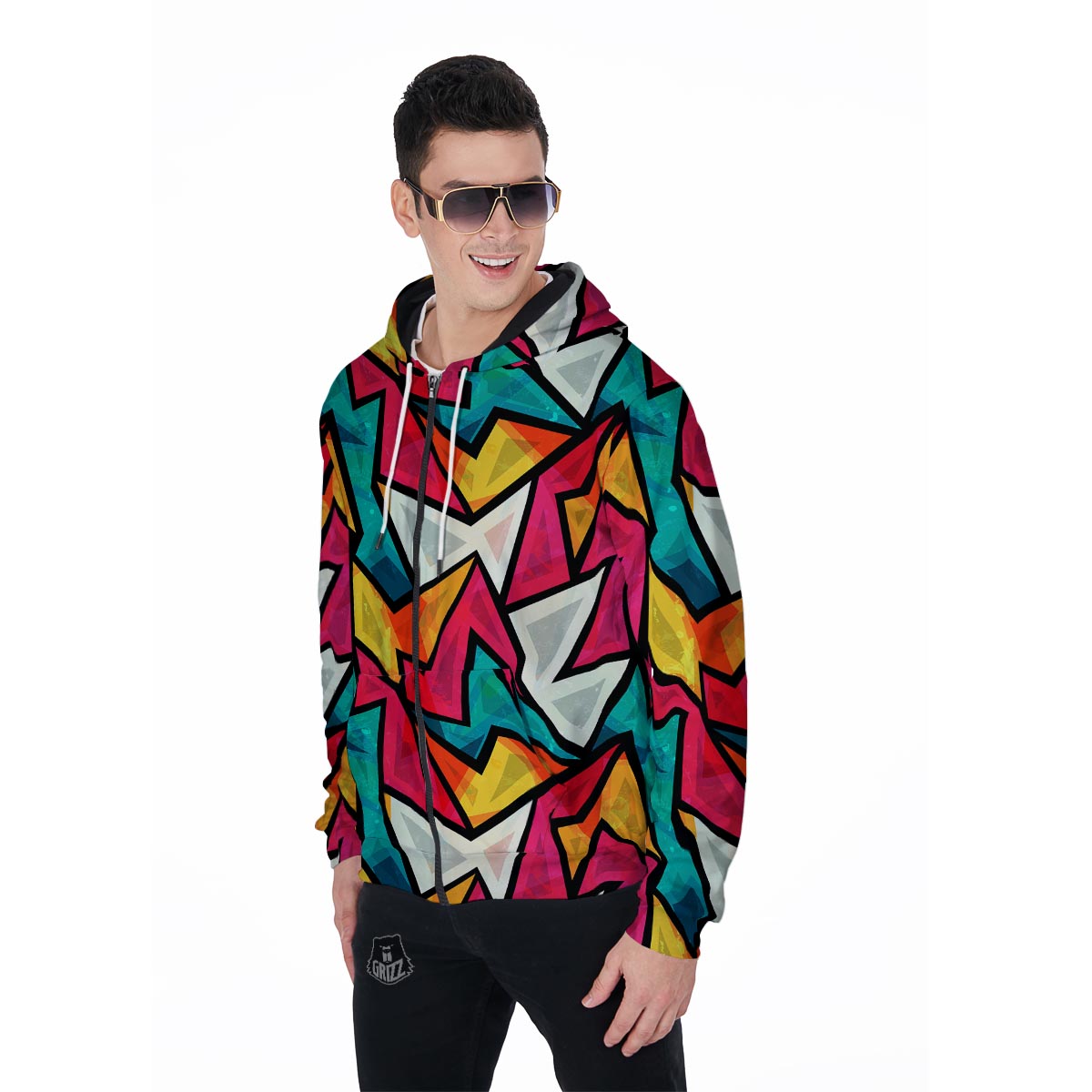 Abstract Geometric Colorful Men's Zip Up Hoodie-grizzshop