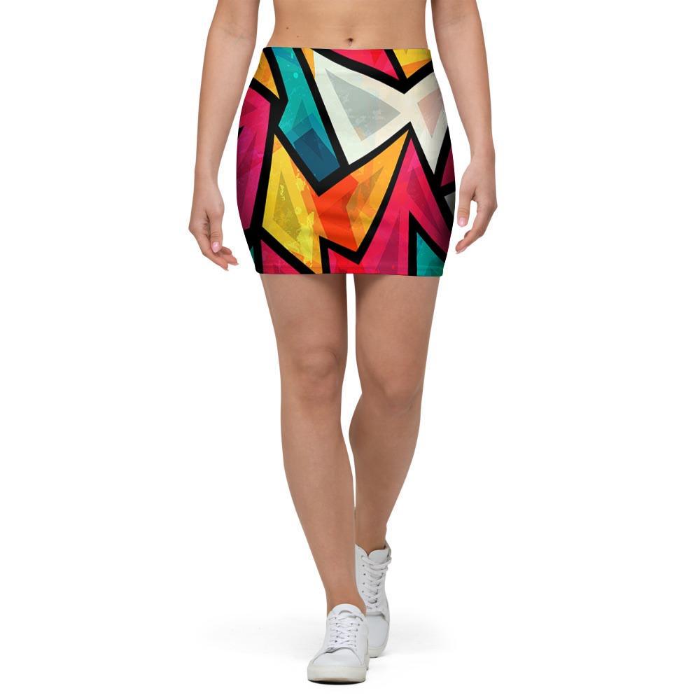 Abstract Geometric Colorful Mini Skirt-grizzshop