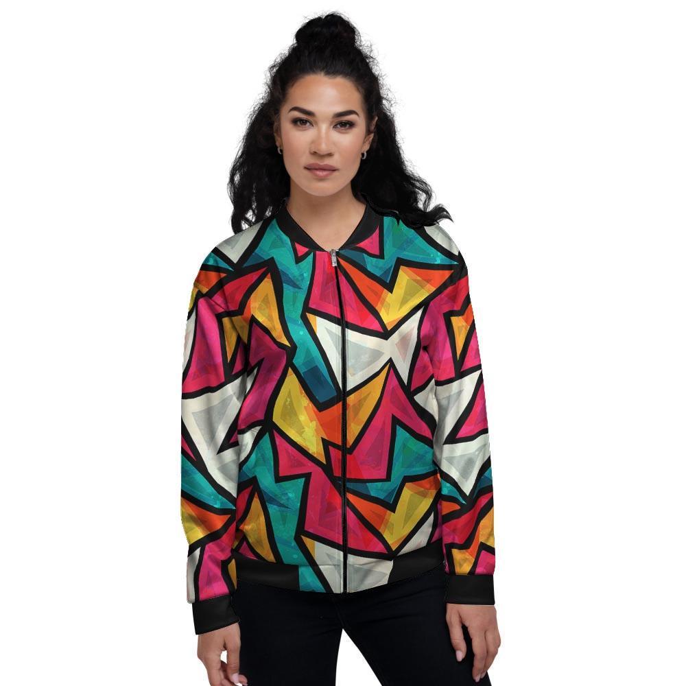 Abstract Geometric Colorful Women's Bomber Jacket-grizzshop