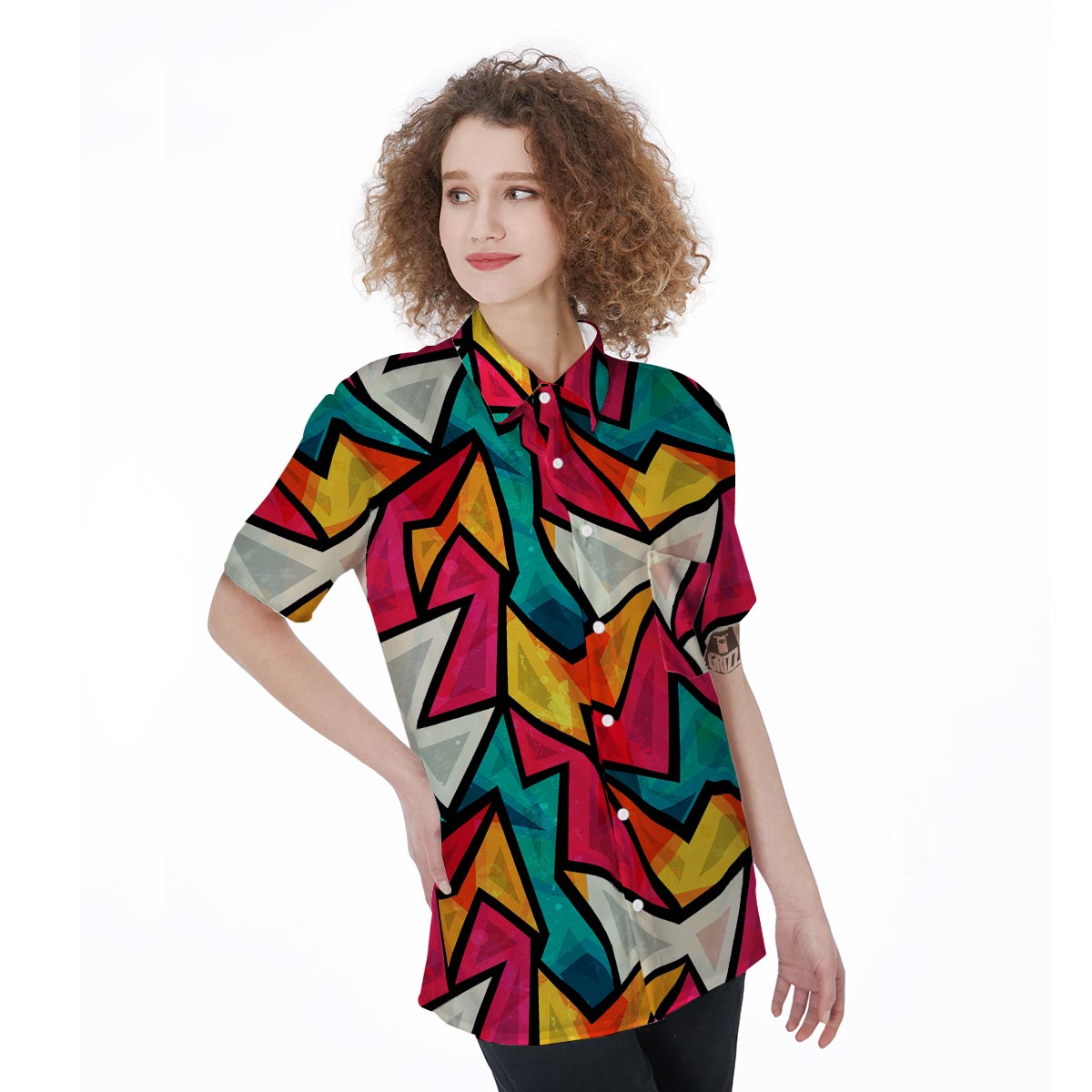 Abstract Geometric Colorful Women's Short Sleeve Shirts-grizzshop