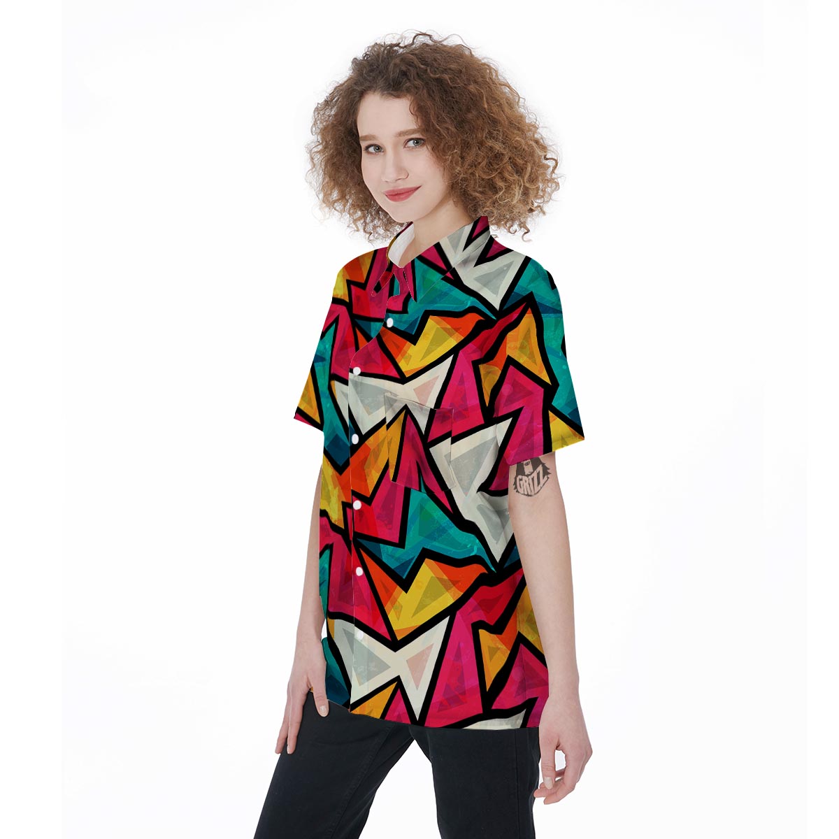 Abstract Geometric Colorful Women's Short Sleeve Shirts-grizzshop
