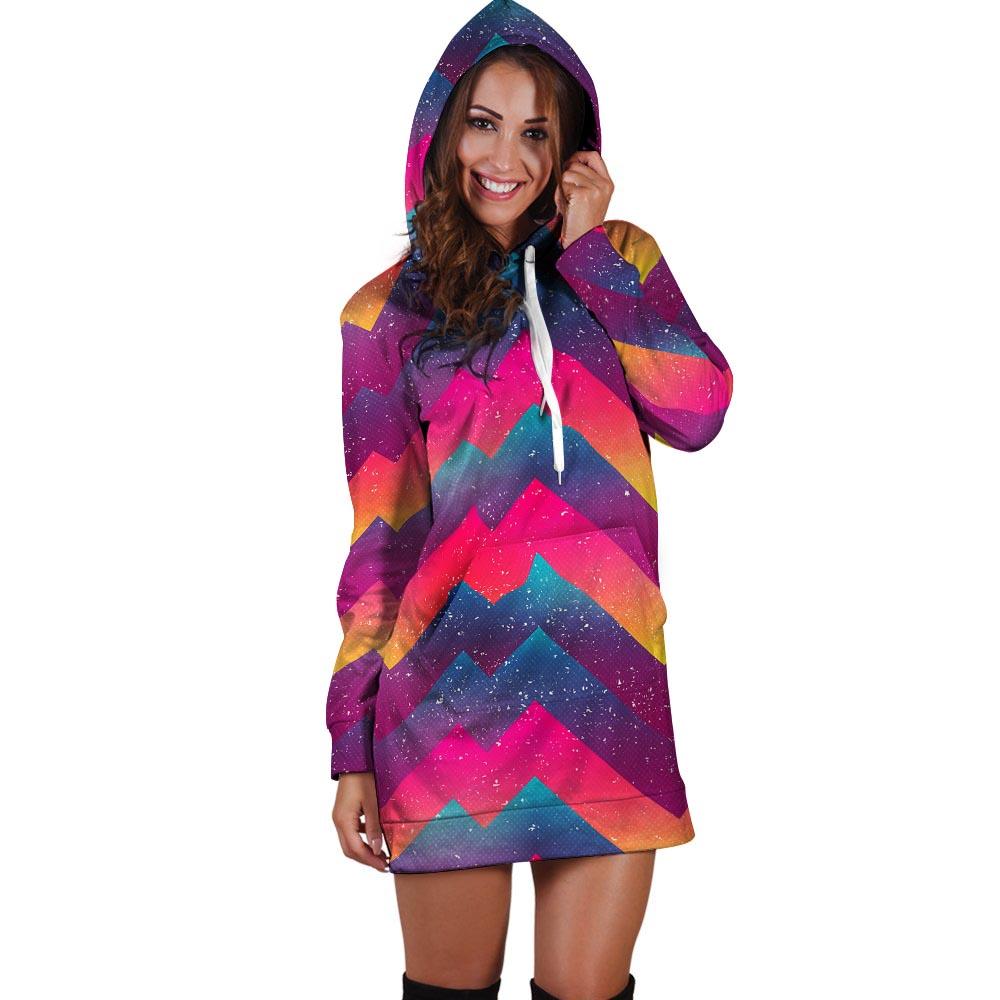 Abstract Geometric Grunge Hoodie Dress-grizzshop