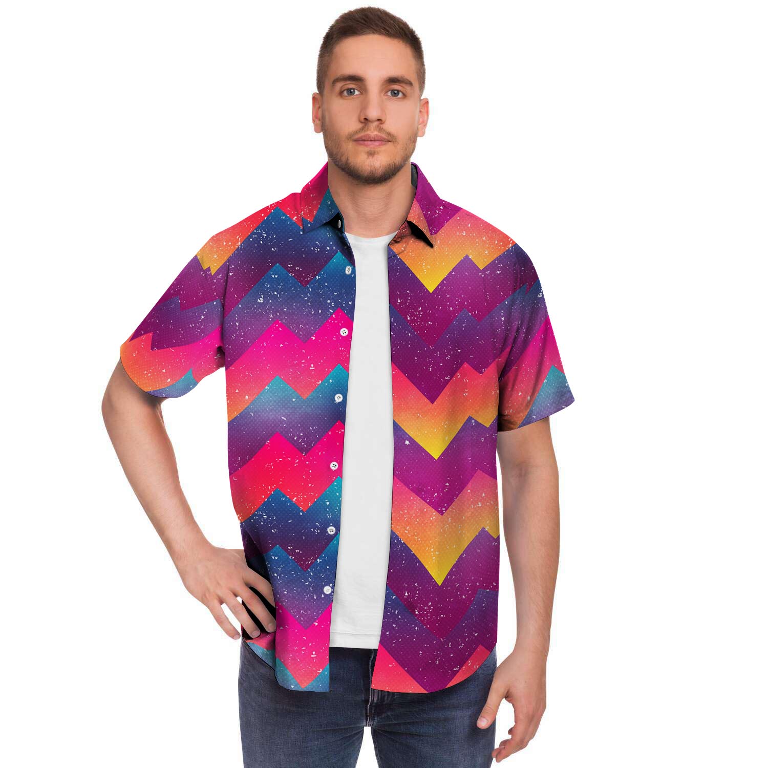 Abstract Geometric Grunge Men's Short Sleeve Shirt-grizzshop