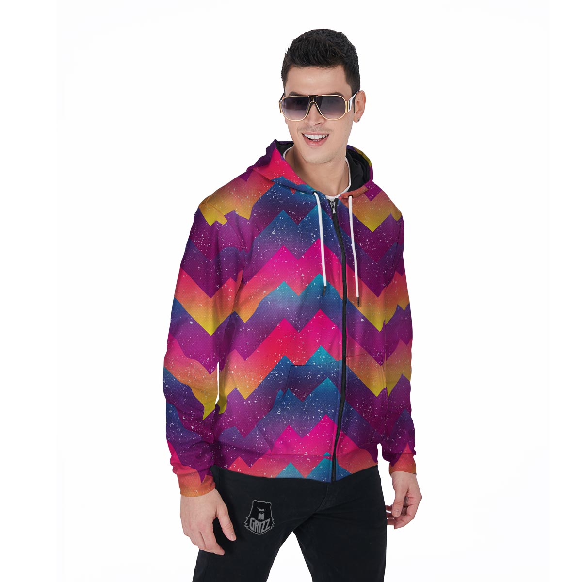 Abstract Geometric Grunge Men's Zip Up Hoodie-grizzshop