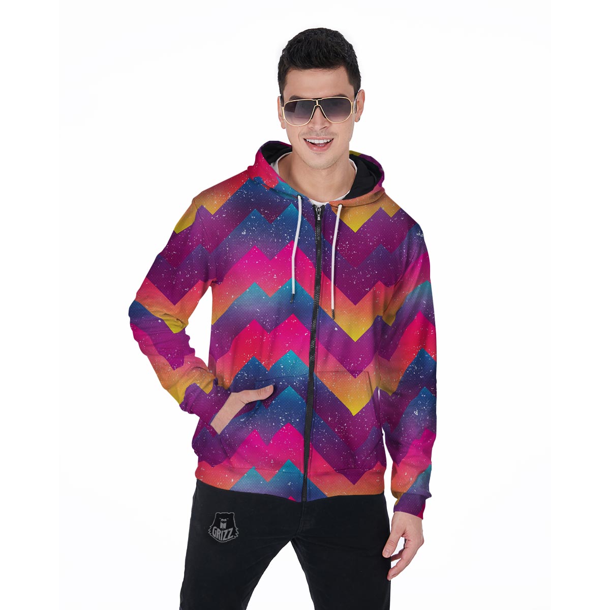 Abstract Geometric Grunge Men's Zip Up Hoodie-grizzshop