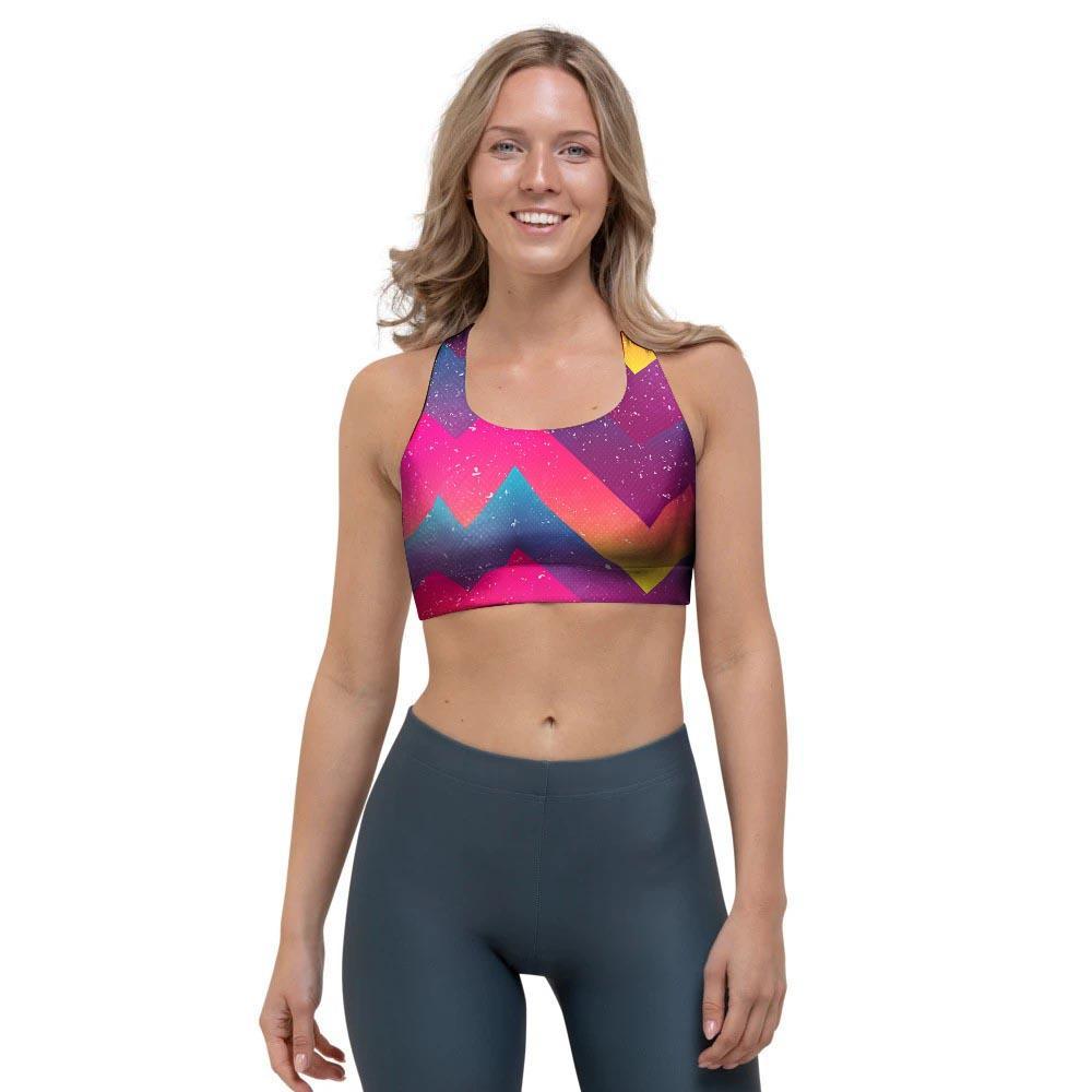 Abstract Geometric Grunge Sports Bra-grizzshop