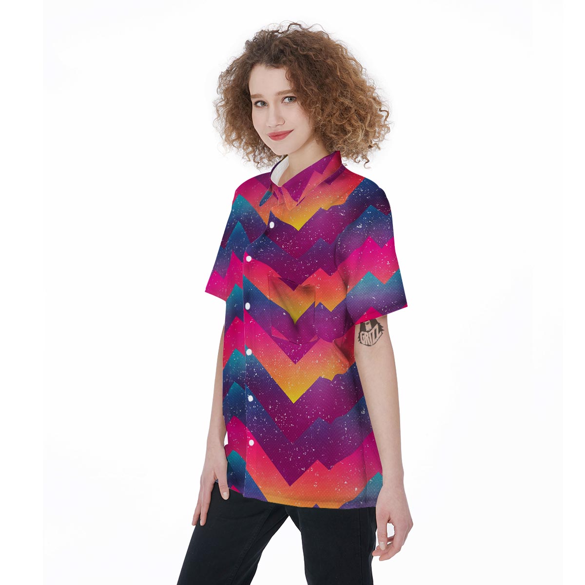 Abstract Geometric Grunge Women's Short Sleeve Shirts-grizzshop