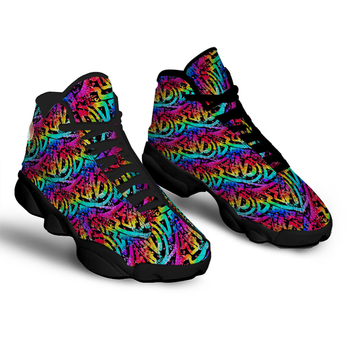 Abstract Graffiti Colorful Paint Print Pattern Black Basketball Shoes-grizzshop