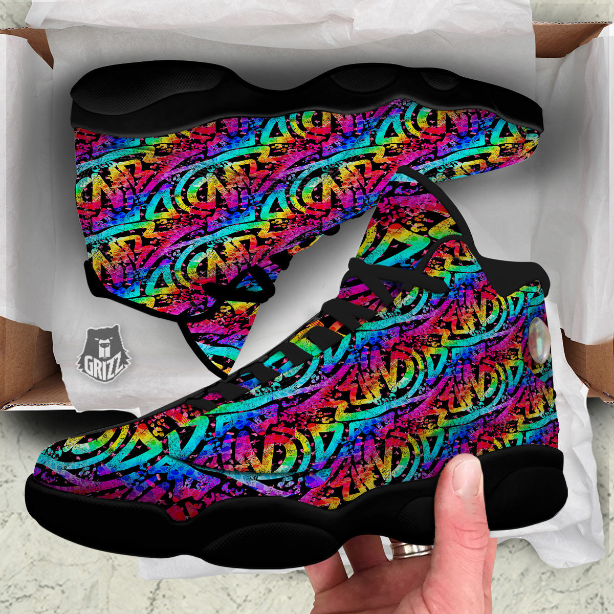 Abstract Graffiti Colorful Paint Print Pattern Black Basketball Shoes-grizzshop