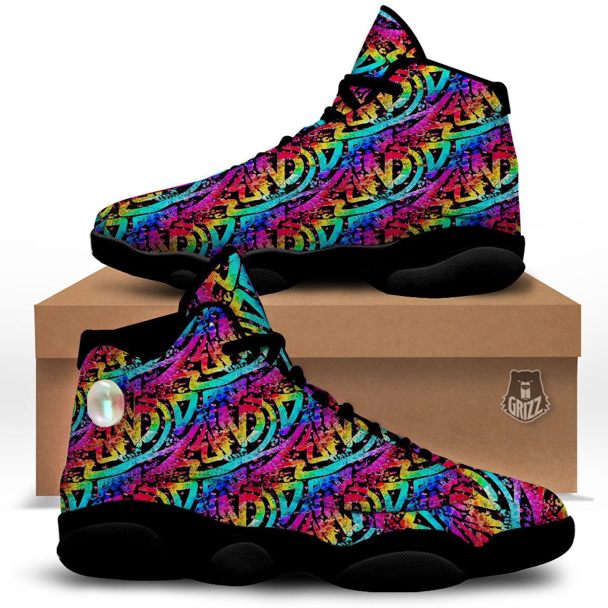 Abstract Graffiti Colorful Paint Print Pattern Black Basketball Shoes-grizzshop