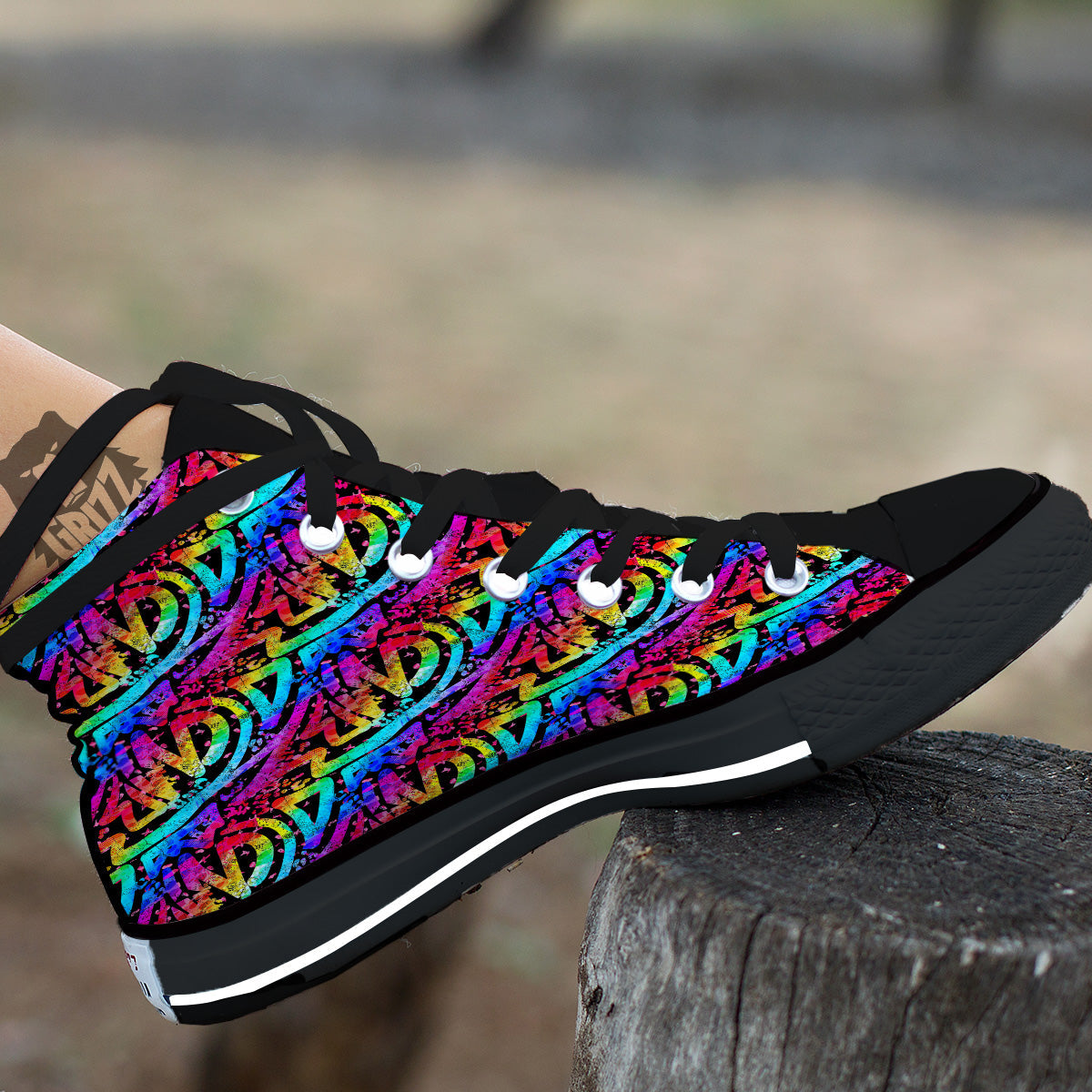Abstract Graffiti Colorful Paint Print Pattern Black High Top Shoes-grizzshop