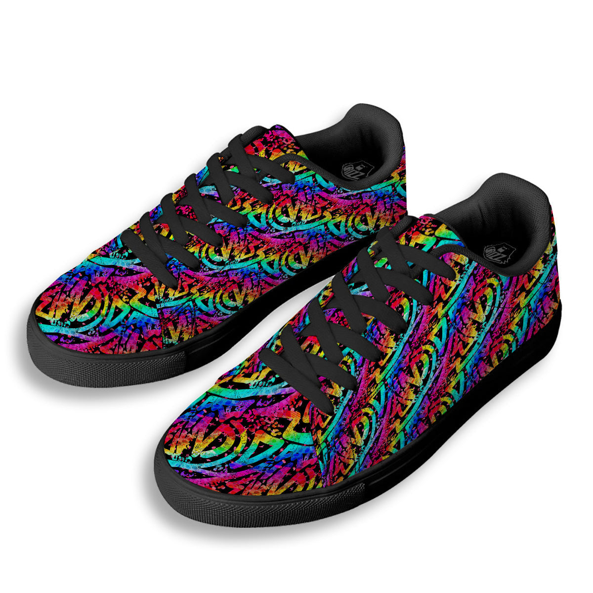 Abstract Graffiti Colorful Paint Print Pattern Black Low Top Sneakers-grizzshop