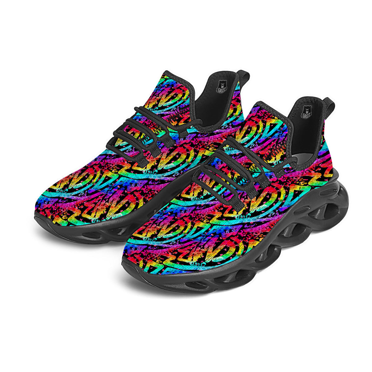Abstract Graffiti Colorful Paint Print Pattern Black Running Shoes-grizzshop