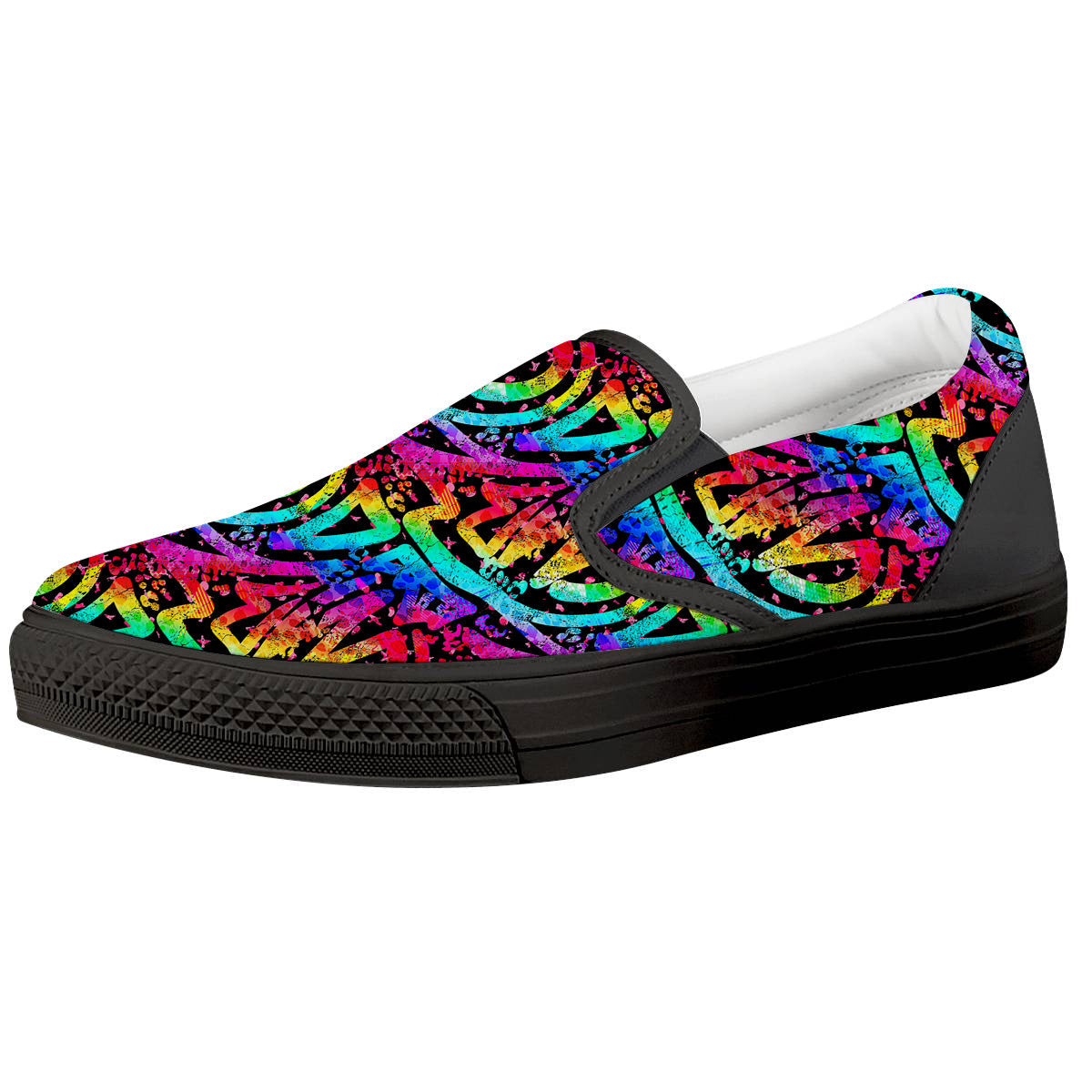 Abstract Graffiti Colorful Paint Print Pattern Black Slip On Shoes-grizzshop