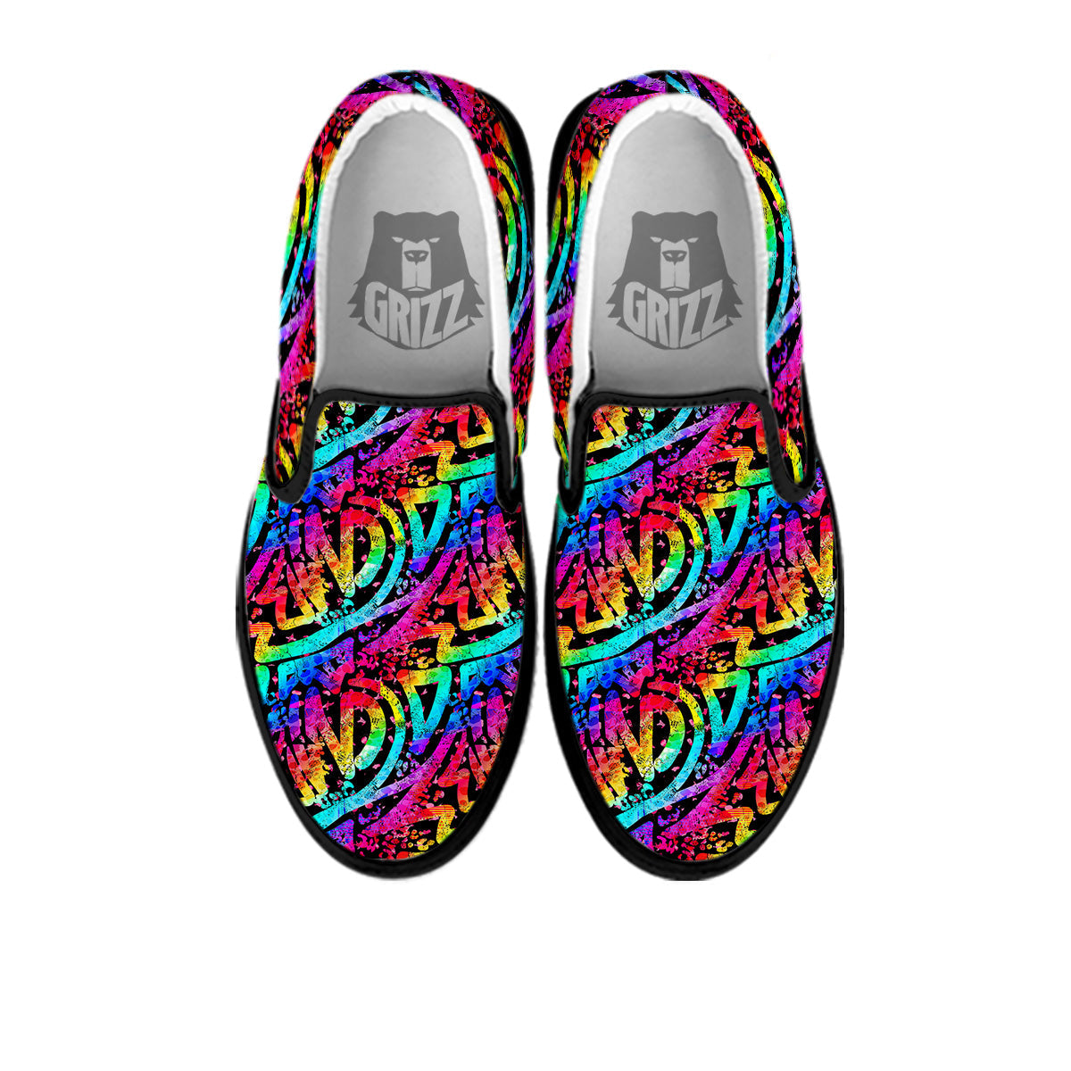 Abstract Graffiti Colorful Paint Print Pattern Black Slip On Shoes-grizzshop
