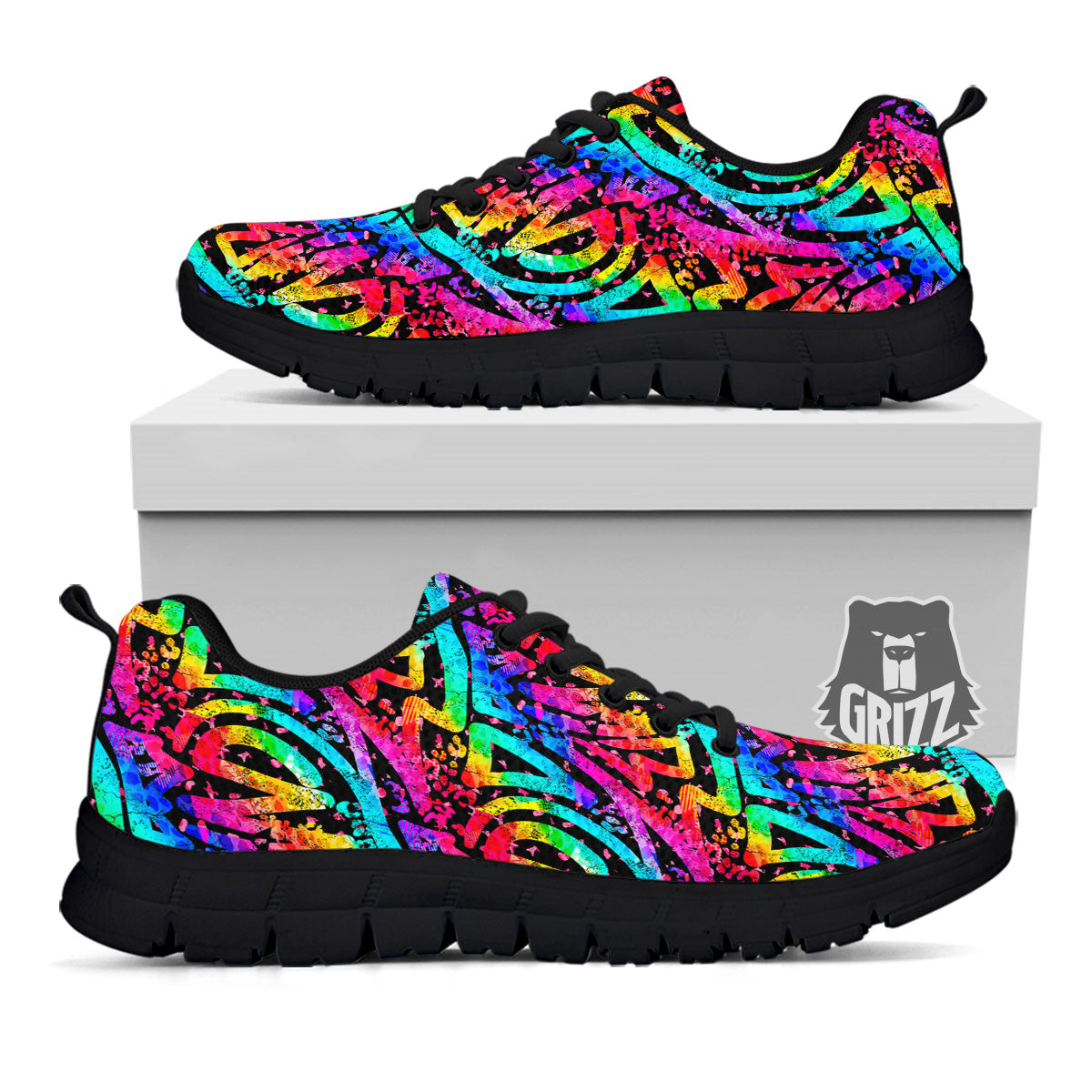 Abstract Graffiti Colorful Paint Print Pattern Black Sneaker-grizzshop