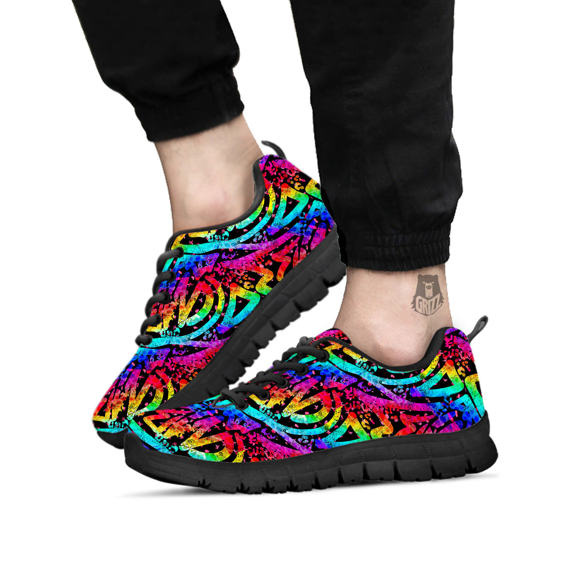 Abstract Graffiti Colorful Paint Print Pattern Black Sneaker-grizzshop