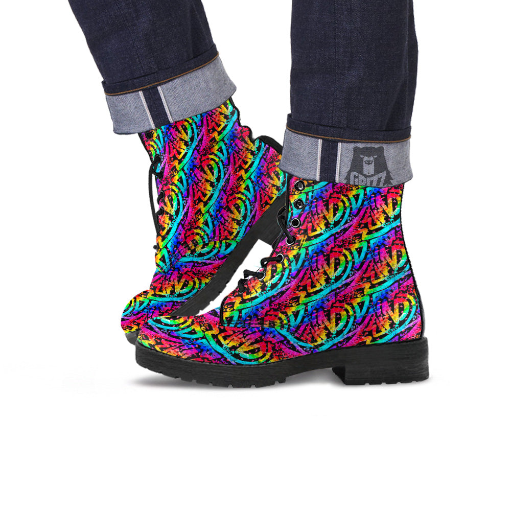 Abstract Graffiti Colorful Paint Print Pattern Leather Boots-grizzshop