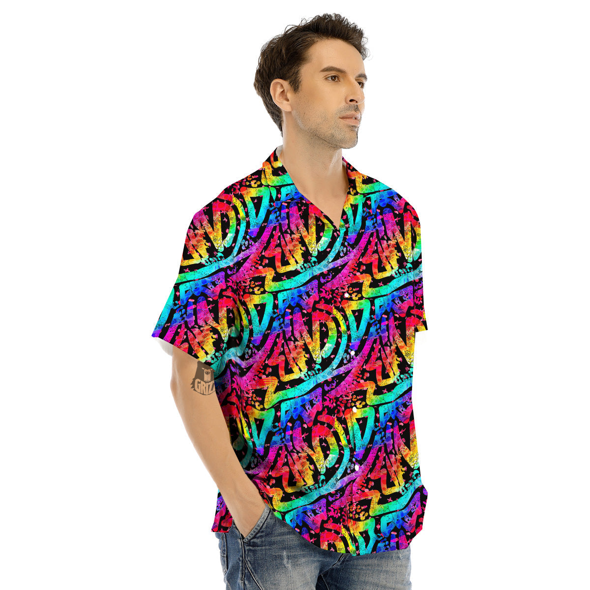 Abstract Graffiti Colorful Paint Print Pattern Men's Hawaiian Shirt-grizzshop