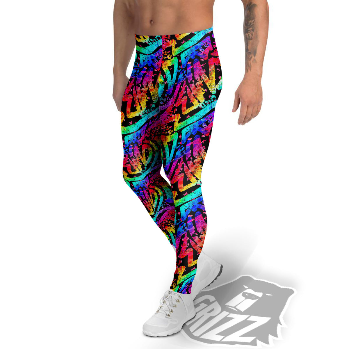 Abstract Graffiti Colorful Paint Print Pattern Men's Leggings-grizzshop