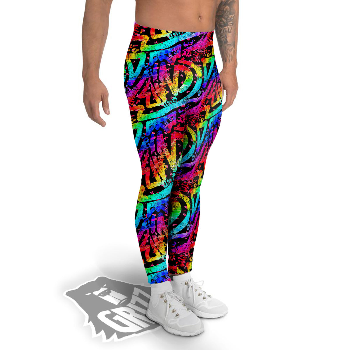 Abstract Graffiti Colorful Paint Print Pattern Men's Leggings-grizzshop