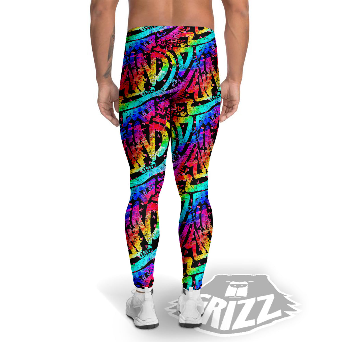 Abstract Graffiti Colorful Paint Print Pattern Men's Leggings-grizzshop