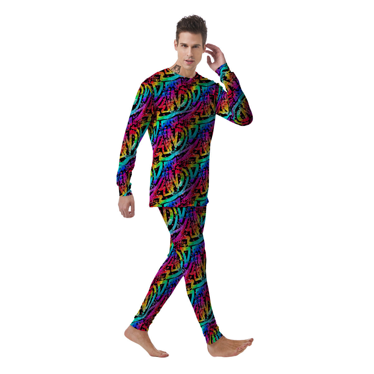 Abstract Graffiti Colorful Paint Print Pattern Men's Pajamas-grizzshop