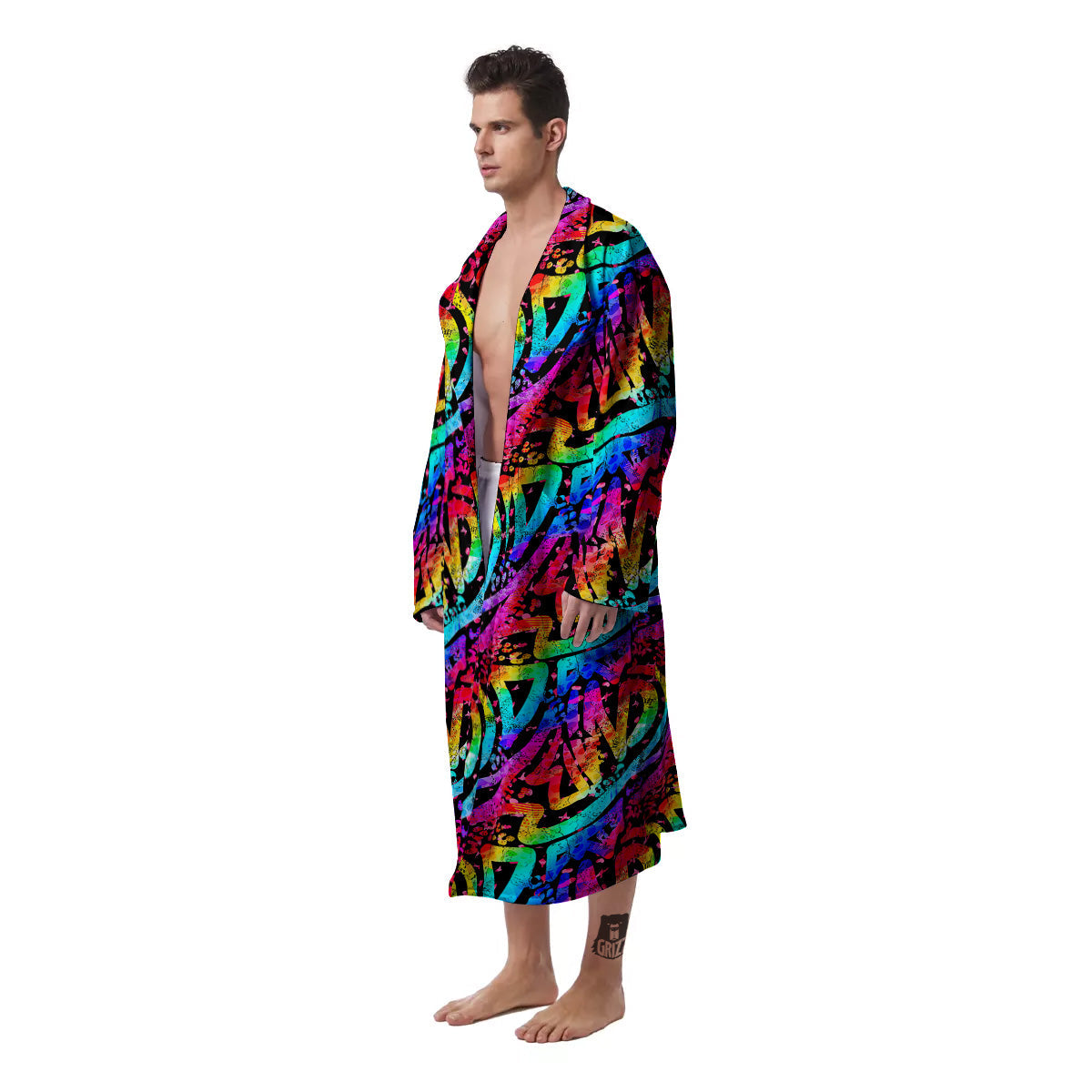Abstract Graffiti Colorful Paint Print Pattern Men's Robe-grizzshop