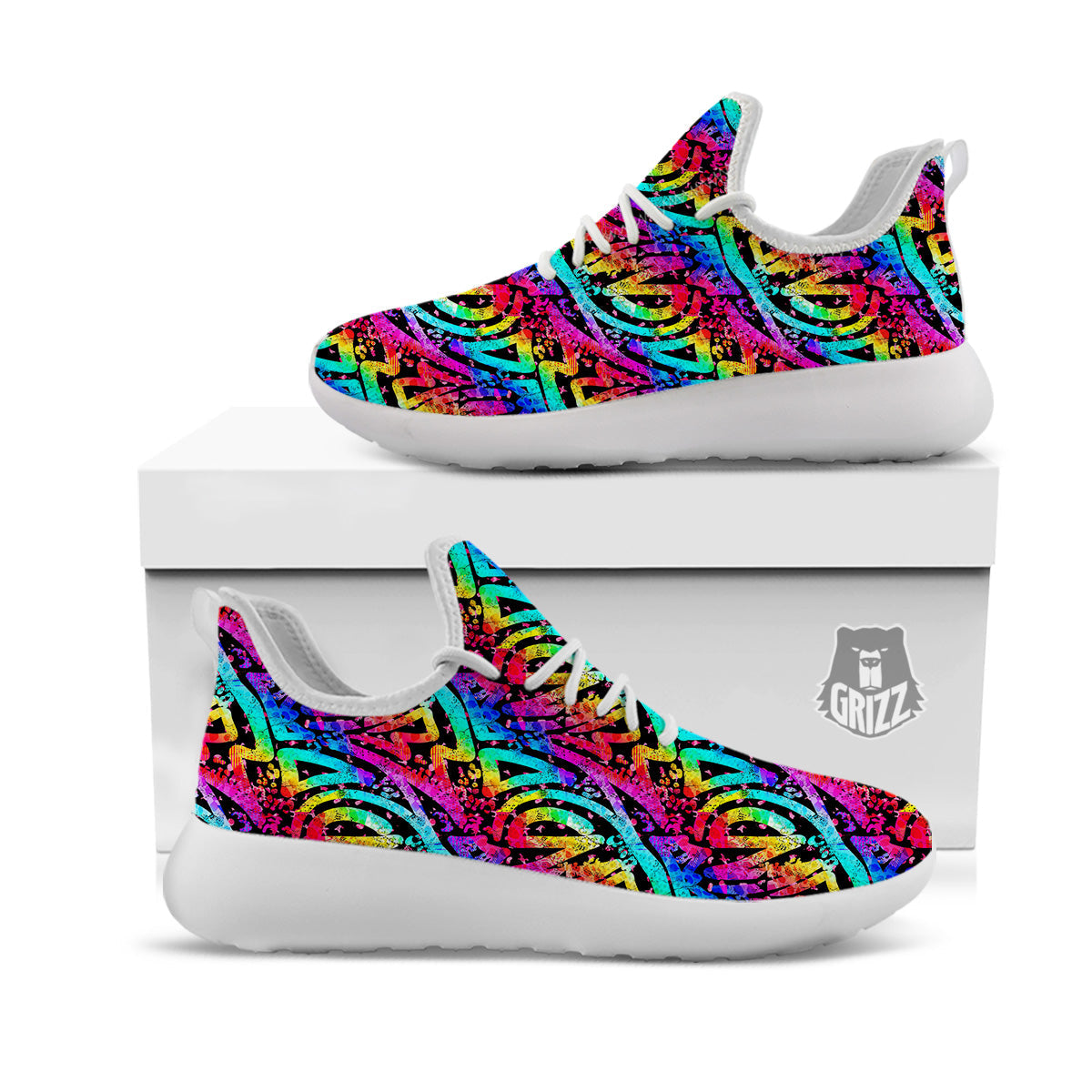 Abstract Graffiti Colorful Paint Print Pattern White Athletic Shoes-grizzshop
