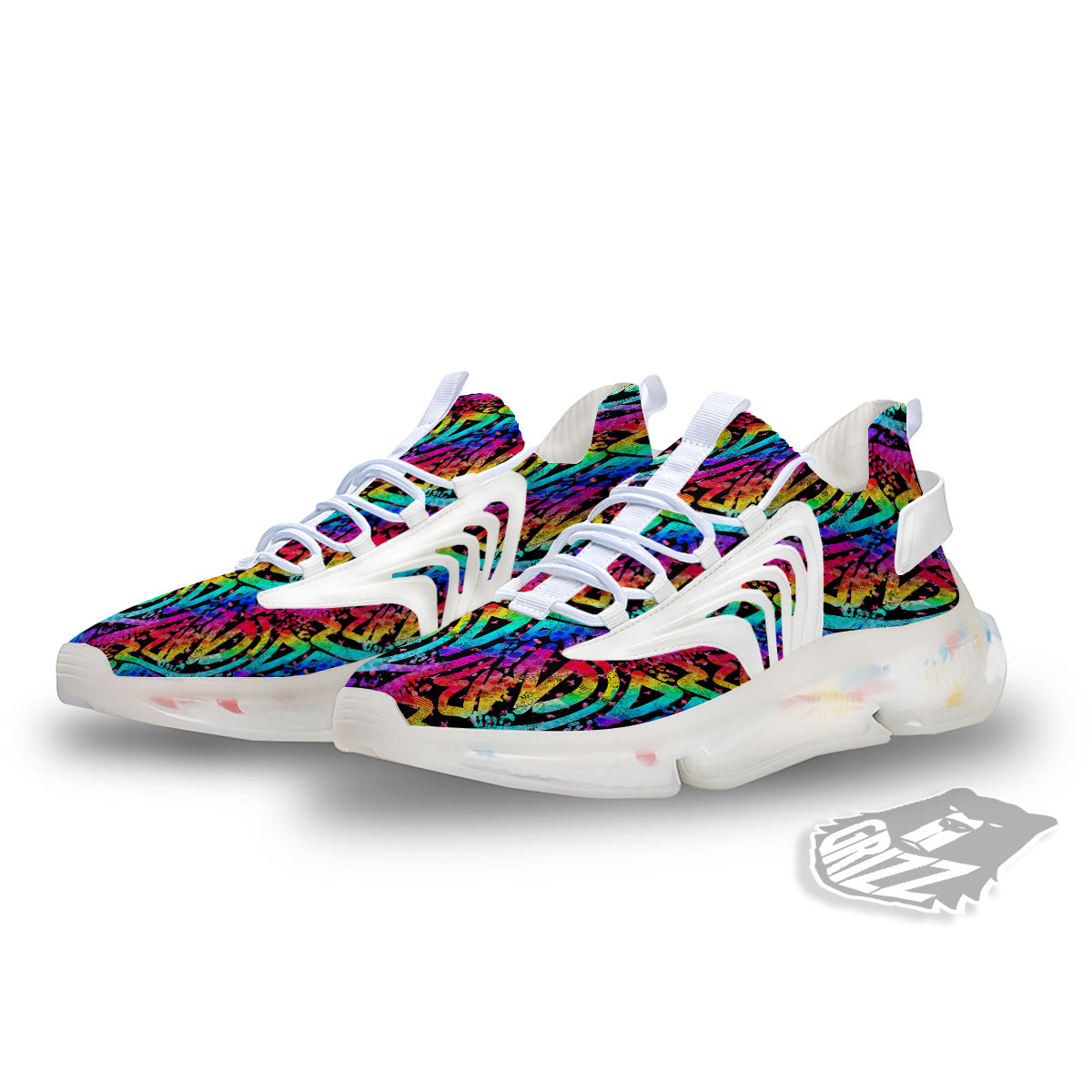 Abstract Graffiti Colorful Paint Print Pattern White Gym Shoes-grizzshop
